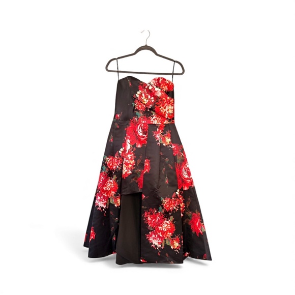 NWT Black Halo EVE Strapless Black and Roses Dress SZ 10 Womans High-Low Holiday - Picture 3 of 17